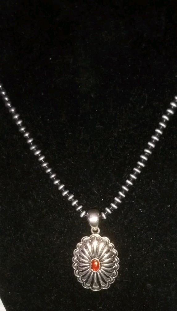Southwestern Silver Necklace Red Stone No Marks Non-magnetic, Except Extension