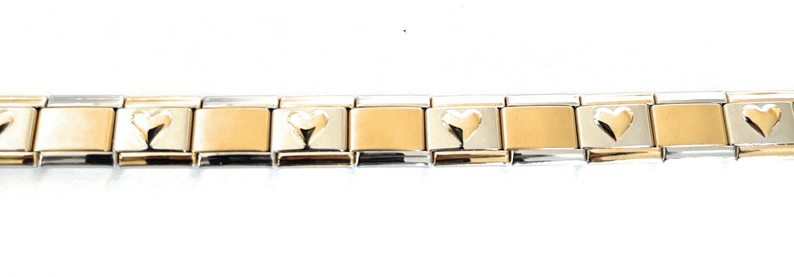Italian Charm Bracelet Stainless Steel Silver Gold & Heart Links 9 mm Modular