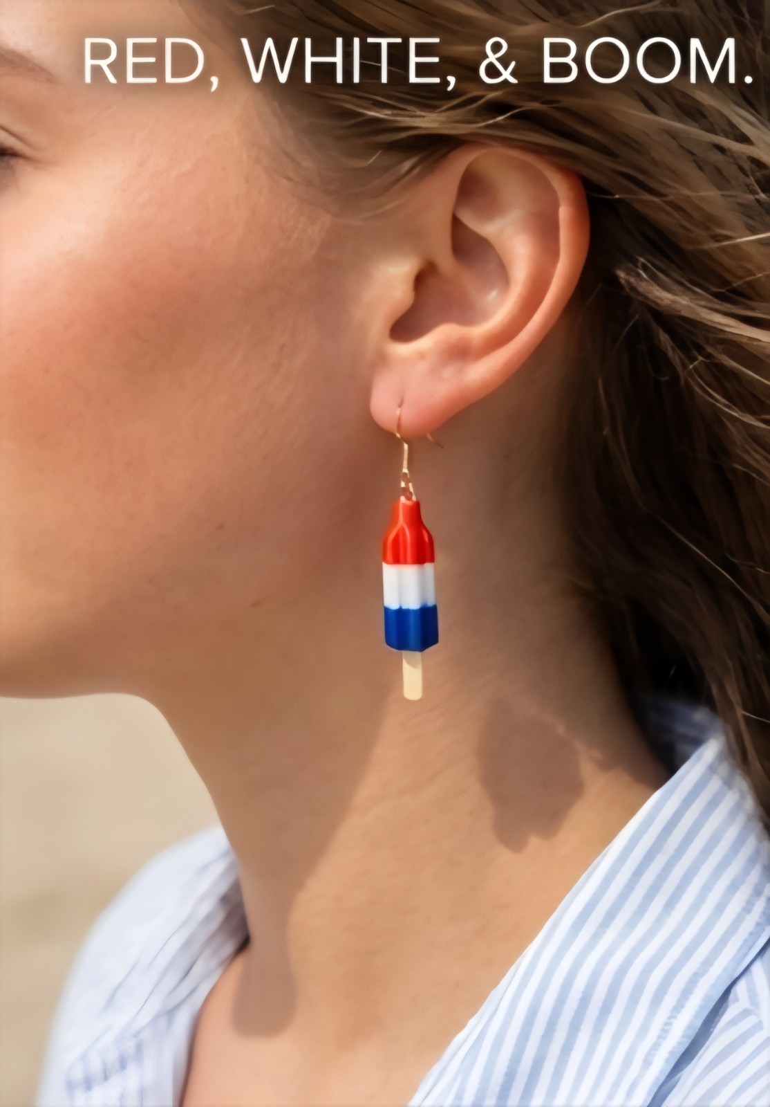 Red White & Blue Popsicle Dangle/Drop Earrings Plastic Hook Closure Lobe