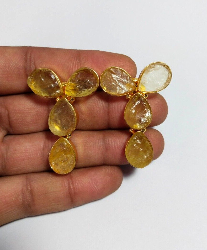 Natural Multi Color Stone Rough Earrings Gold Plated Earrings Birthstone Earring