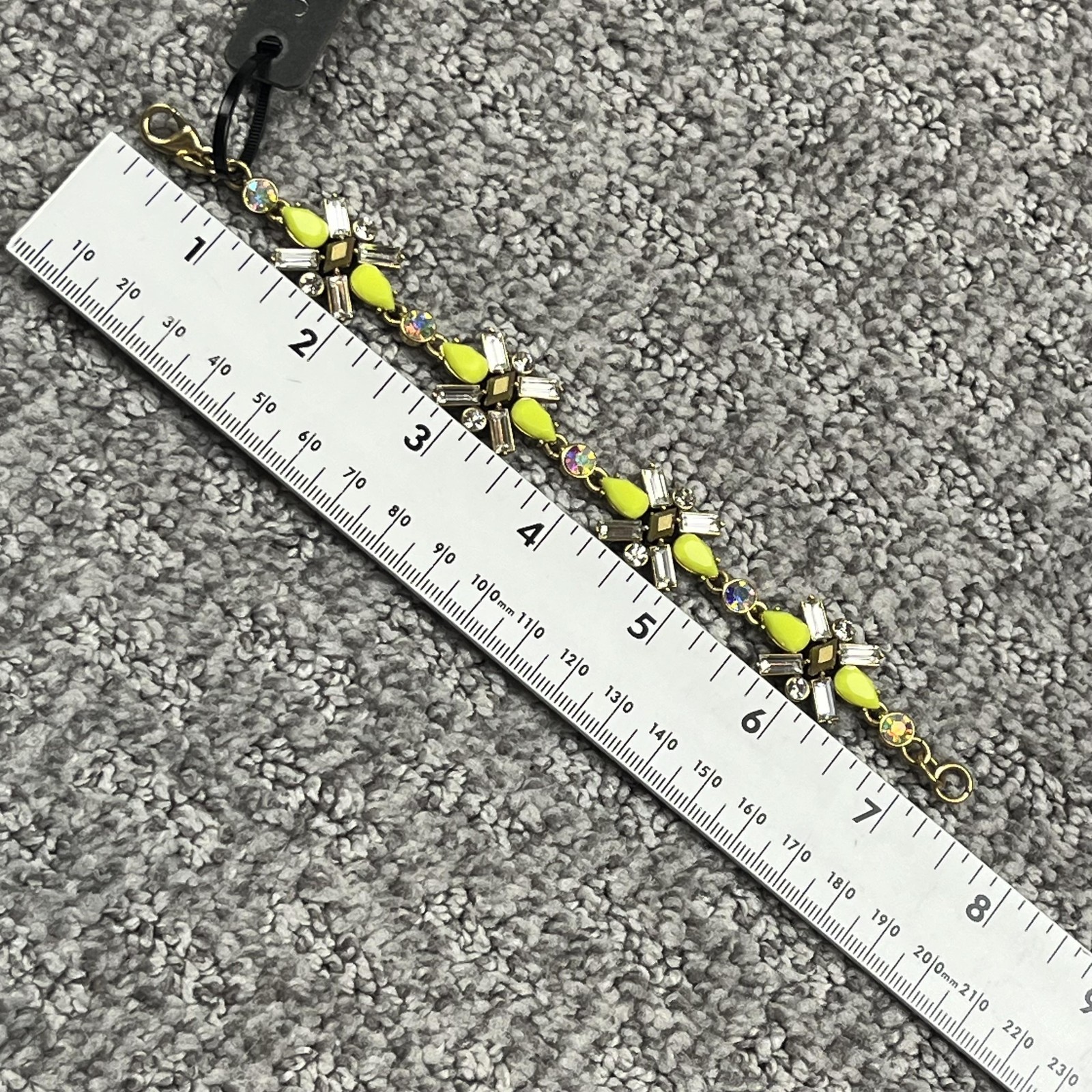 J Crew Yellow Crystal Rhinestone Chain Bracelet Gold Tone Womens Jewelry 7 Inch