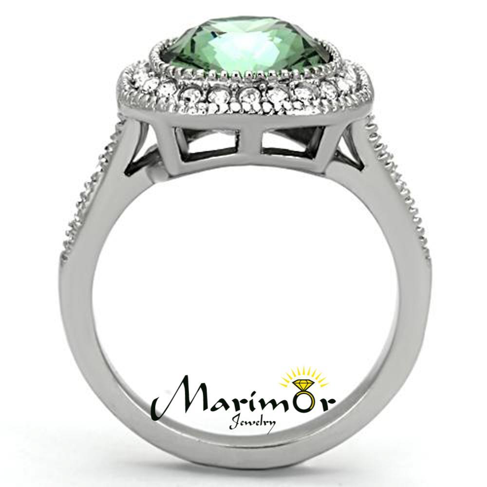 4 Ct Emerald Color Cushion Cut Stainless Steel Halo Engagement Ring Size 5-10