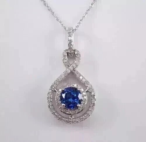 Lovely Halo Pendant 2Ct Round Cut Simulated Blue Sapphire 14k White Gold Plated