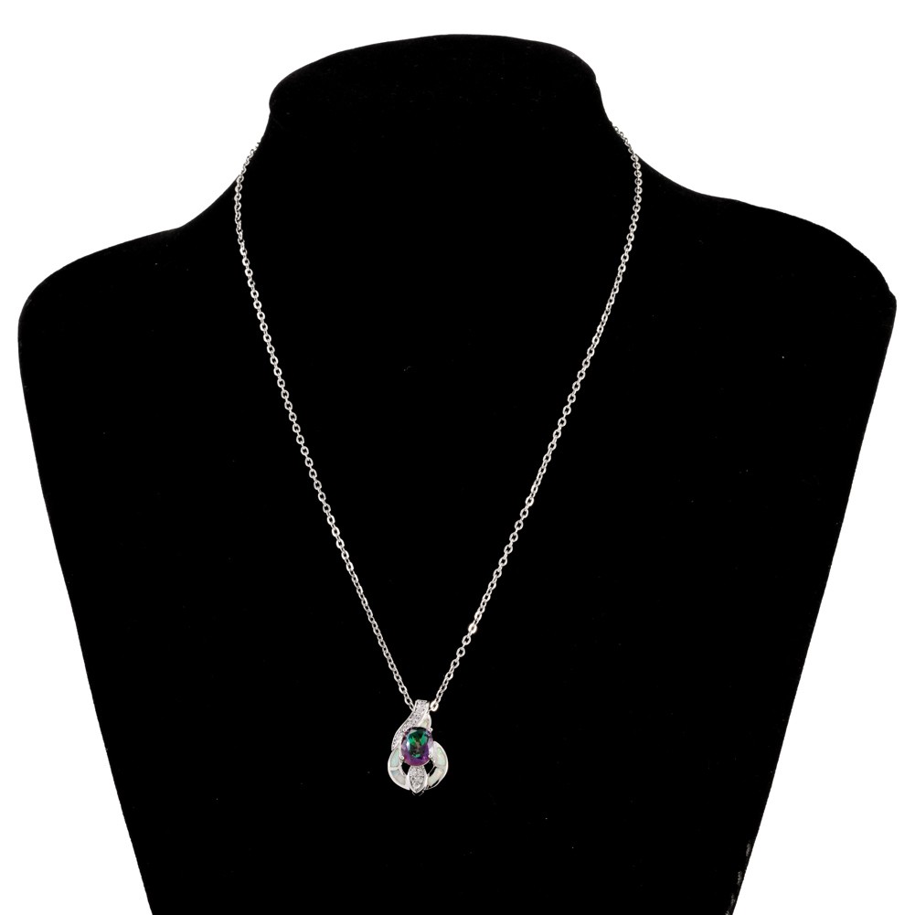 8×10 Oval Mystic Topaz White Fire Opal Silver Jewelry Women Necklace Pendant