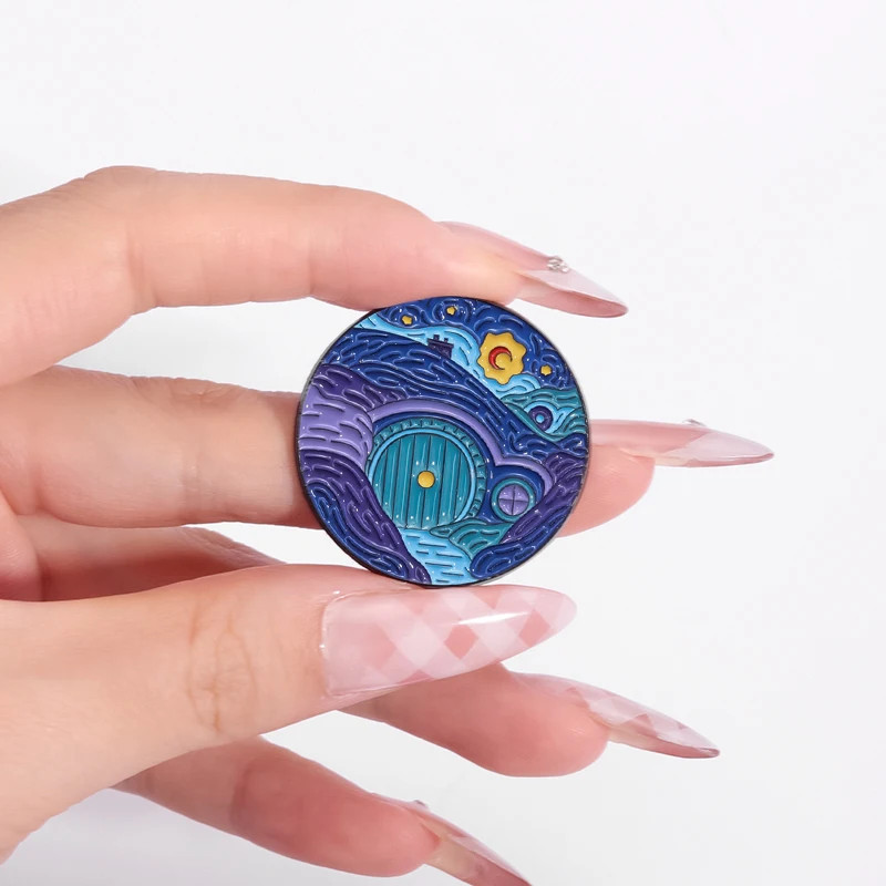 Van Gogh Starry Night Enamel Pin Brooch Set of 2 Gate of Kings Badge Jewelry Pin