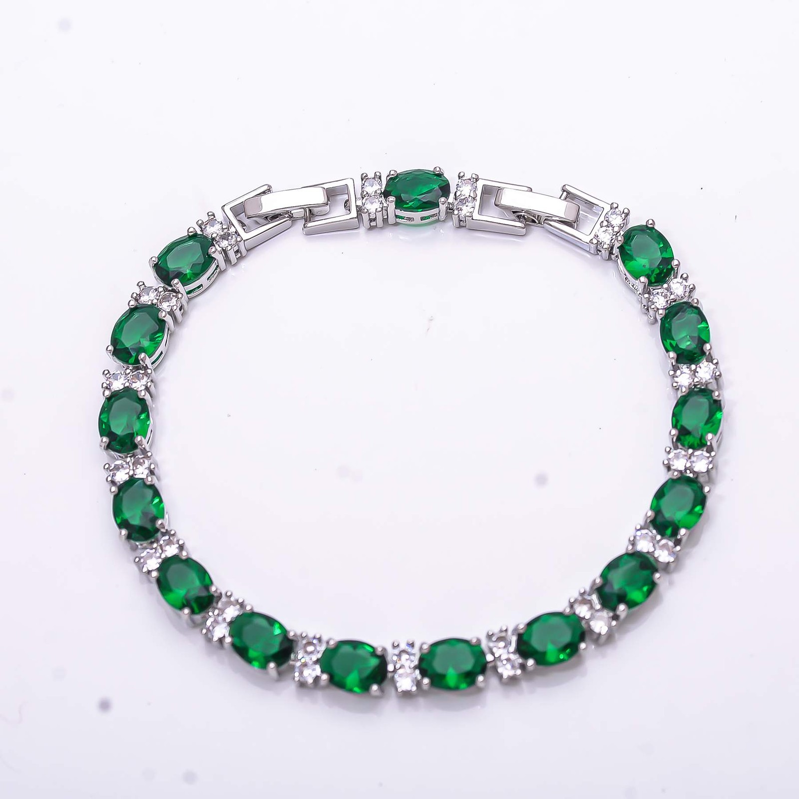 Tsavorite, Cubic Zirconia Gemstone 925 Sterling Silver Tennis Bracelet 7.99″ B94
