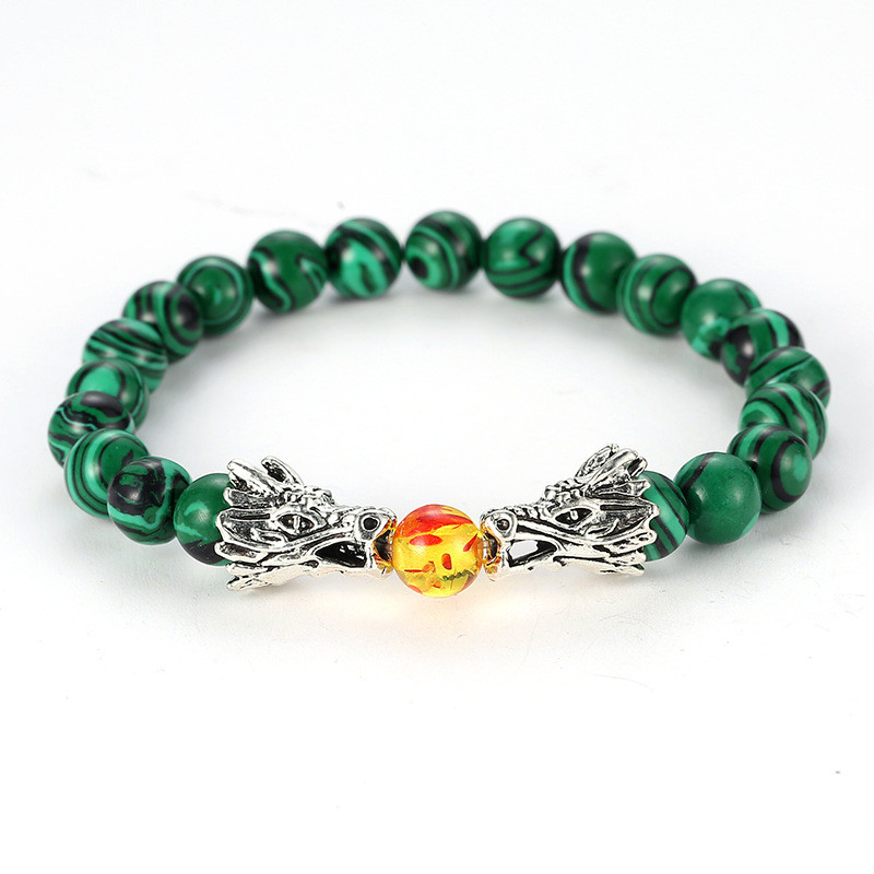 Dragon Head Bracelet Mens 8mm Natural Stone Bead Strand Yoga Bracelets Jewelry