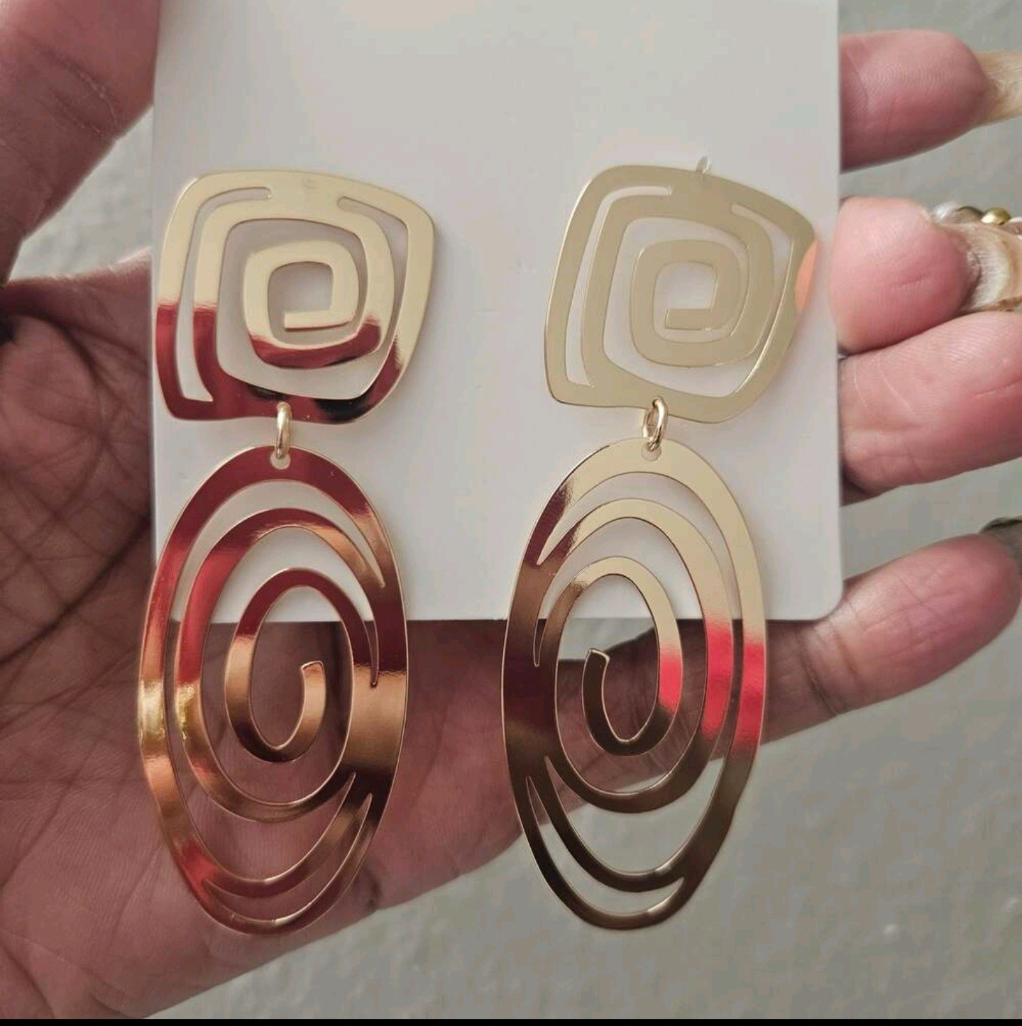 Large Geometric Gold Swirl Drop Earrings – Abstract Spiral Statement Jewelry
