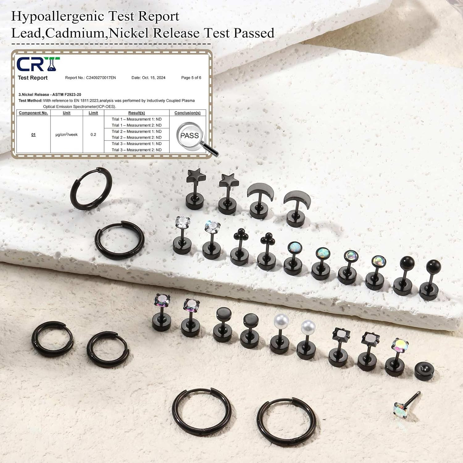 Hypoallergenic Flat Back Stud Earrings for Women Men Surgical Stainless Steel Ea