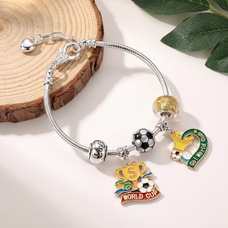 Football Soccer Charm Bracelet Zinc Alloy Enamel Beads World Cup JewelryFansGift