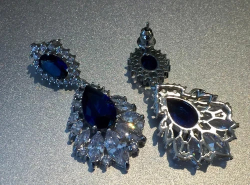 18k Platinum Plated Earrings Made Simulated Diamond Blue Marquise Stone