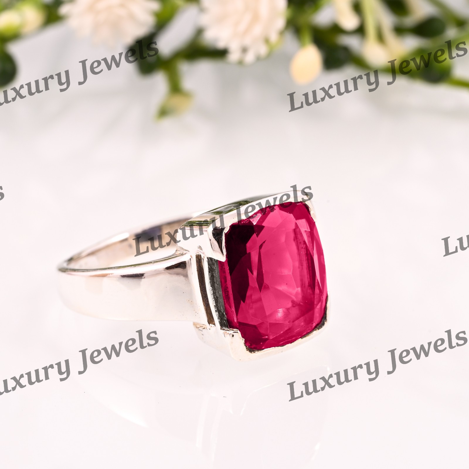 Natural Pink Tourmaline Gemstone Ring 925 Silver Gift for Him