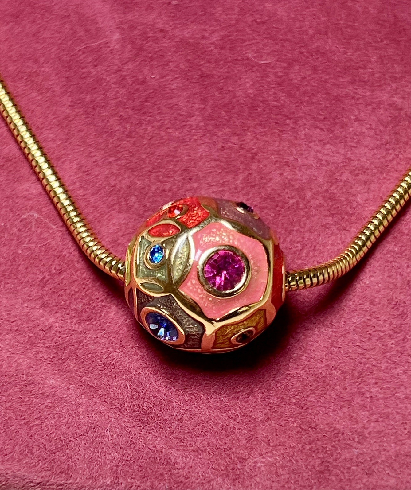 Joan Rivers Crystal & Enamel Ball Pendant Necklace Gold-tone Signed