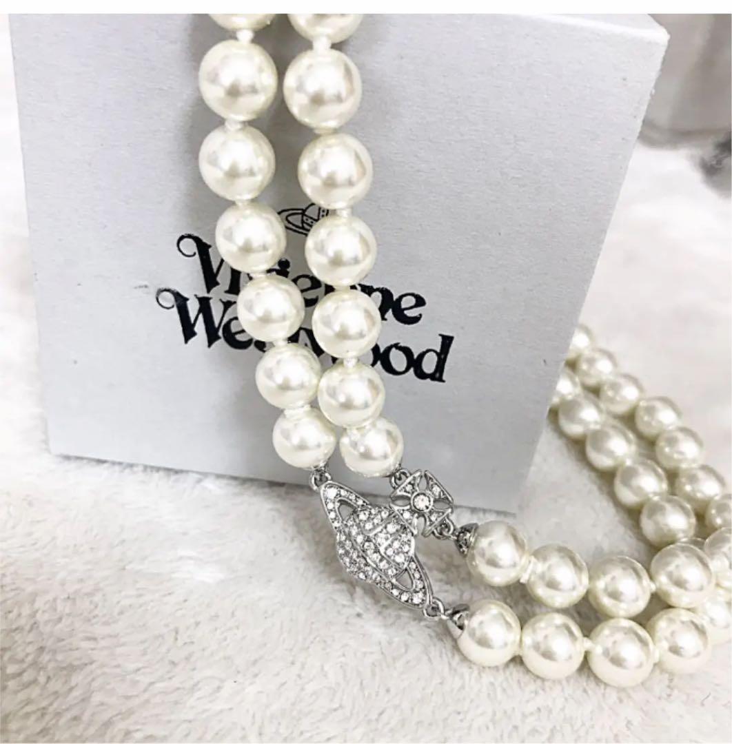 Vivienne Westwood 2-strand pearl orb choker silver Necklace No BOX