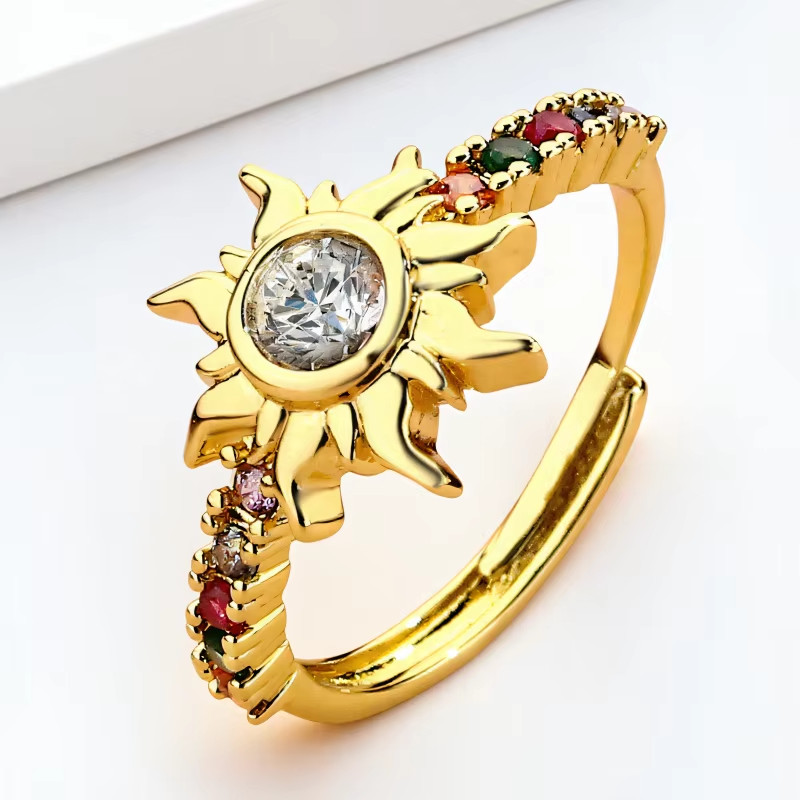 Fashion Stylish Sun Ring for Women Adjustable Zircon Band Gold Silver Color