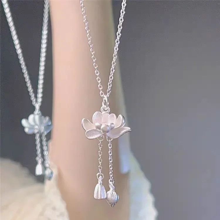 Lotus Tassel Necklace Women’s New Popular Good Luck Lotus Pendant Chinese Style