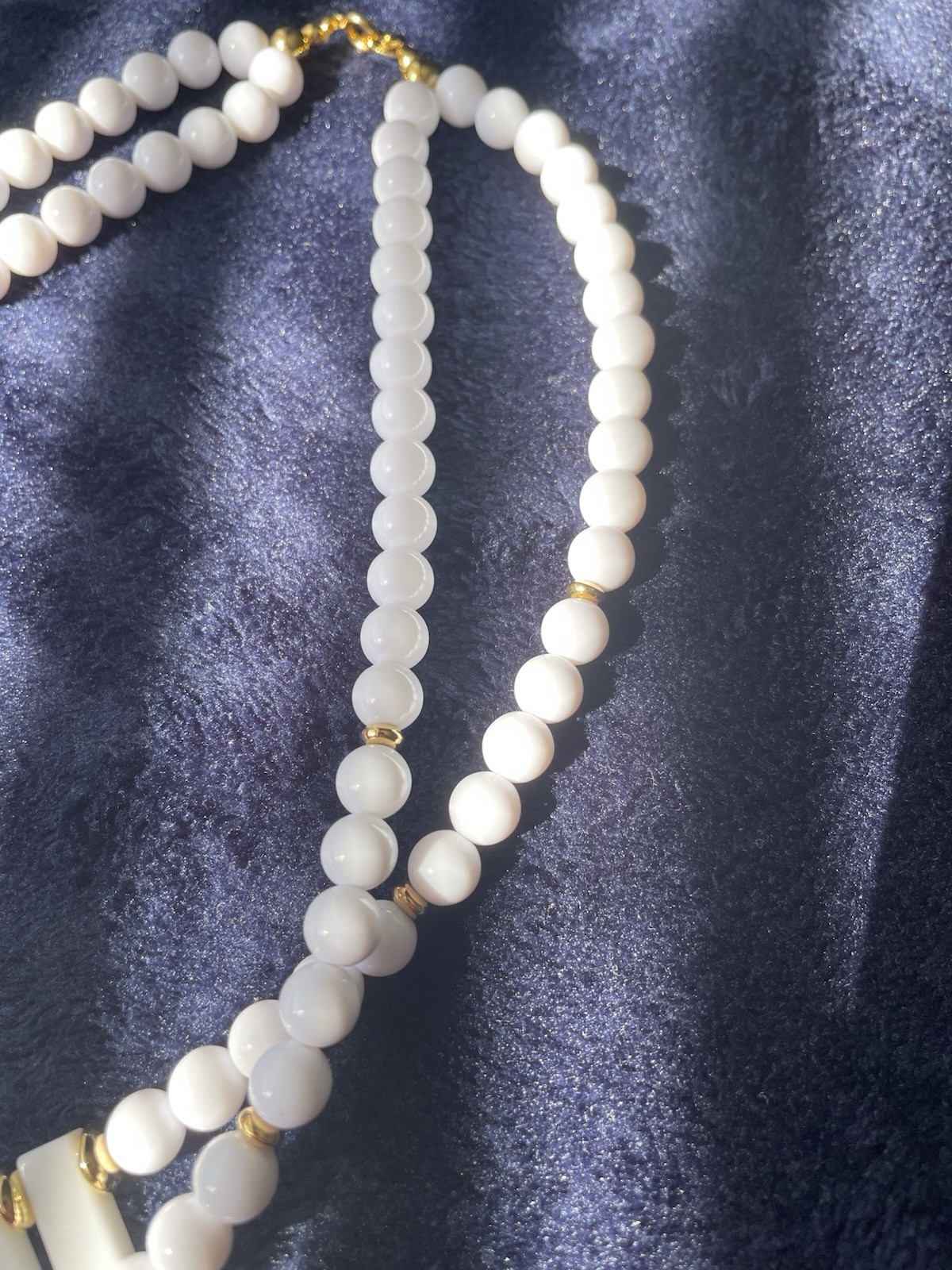 Trifari Vintage Double Strand White & Gold Statement Necklace