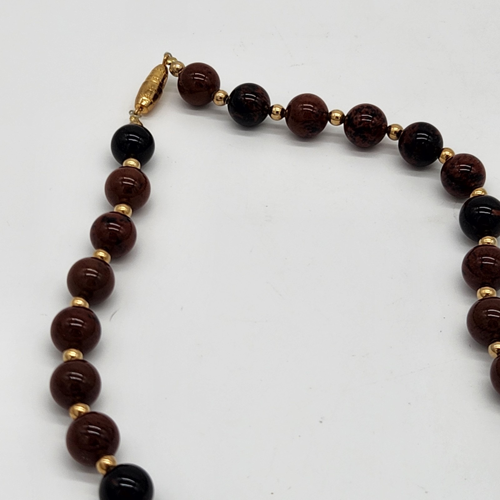 Dark Brown Semi Precious Stone Bead Necklace With Barrel Clasp