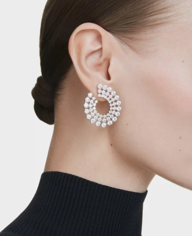 Swarovski Matrix hoop earrings Mixed round cuts, White, Rhodium plated