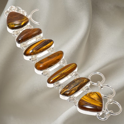 Sterling Silver Finish Genuine tiger’s eye Vitange Engagement Bracelet Jewelry