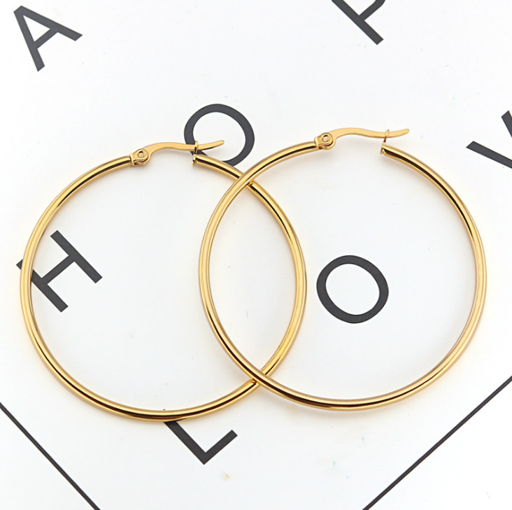 Gold Rose Gold Black Silver Stainless Steel Simple Round Hoop Earrings 10mm-70mm