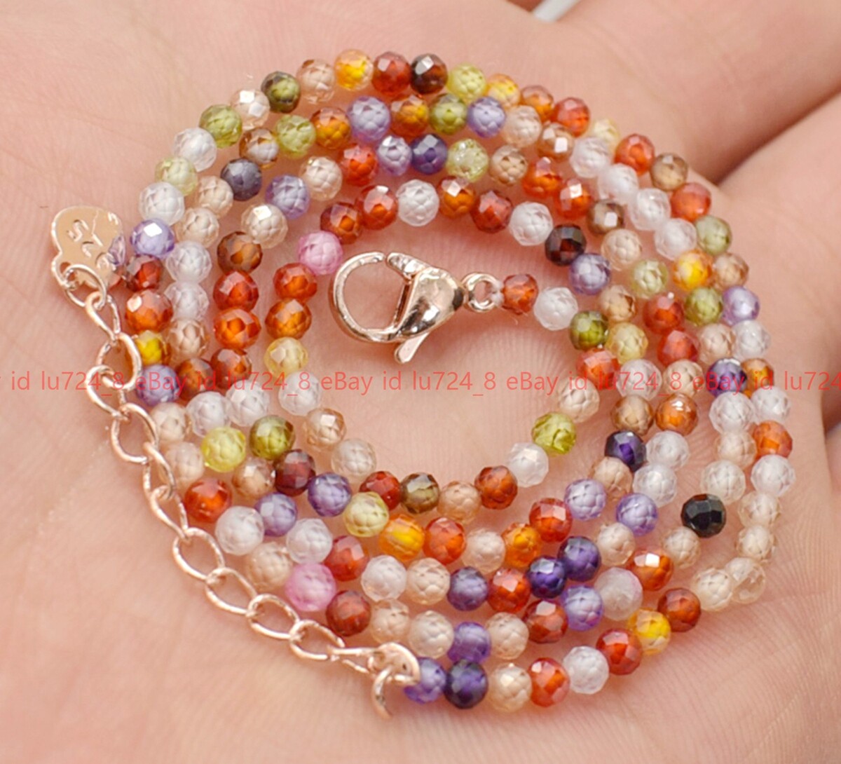 Fashion 3mm Natural Multicolor Zircon Round Faceted Gems Beads Necklace 14-36″