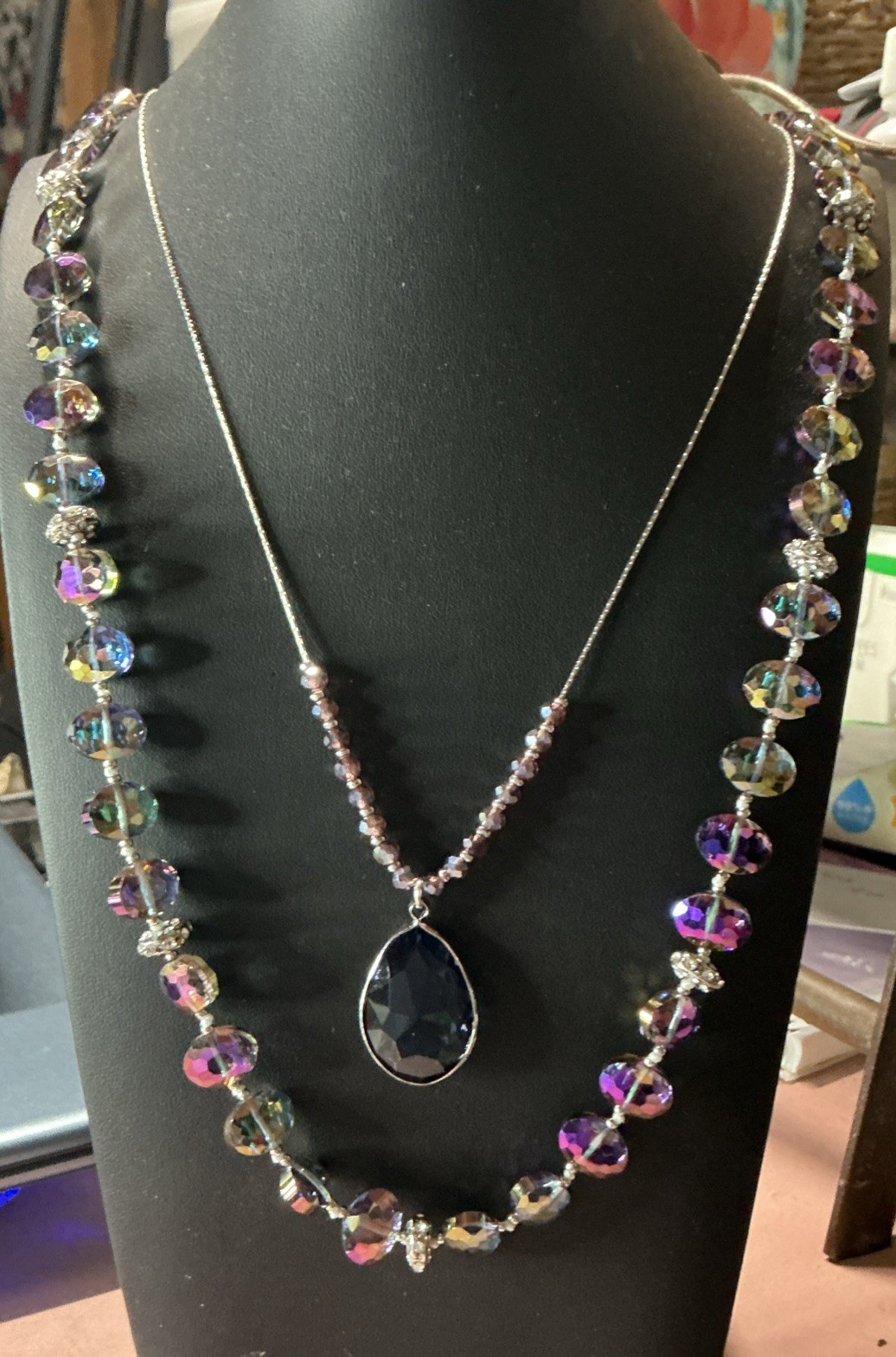 NWT Donna & Lilly 2-in-1 Separating Layered Necklace Set Iridescent Beads Pndt