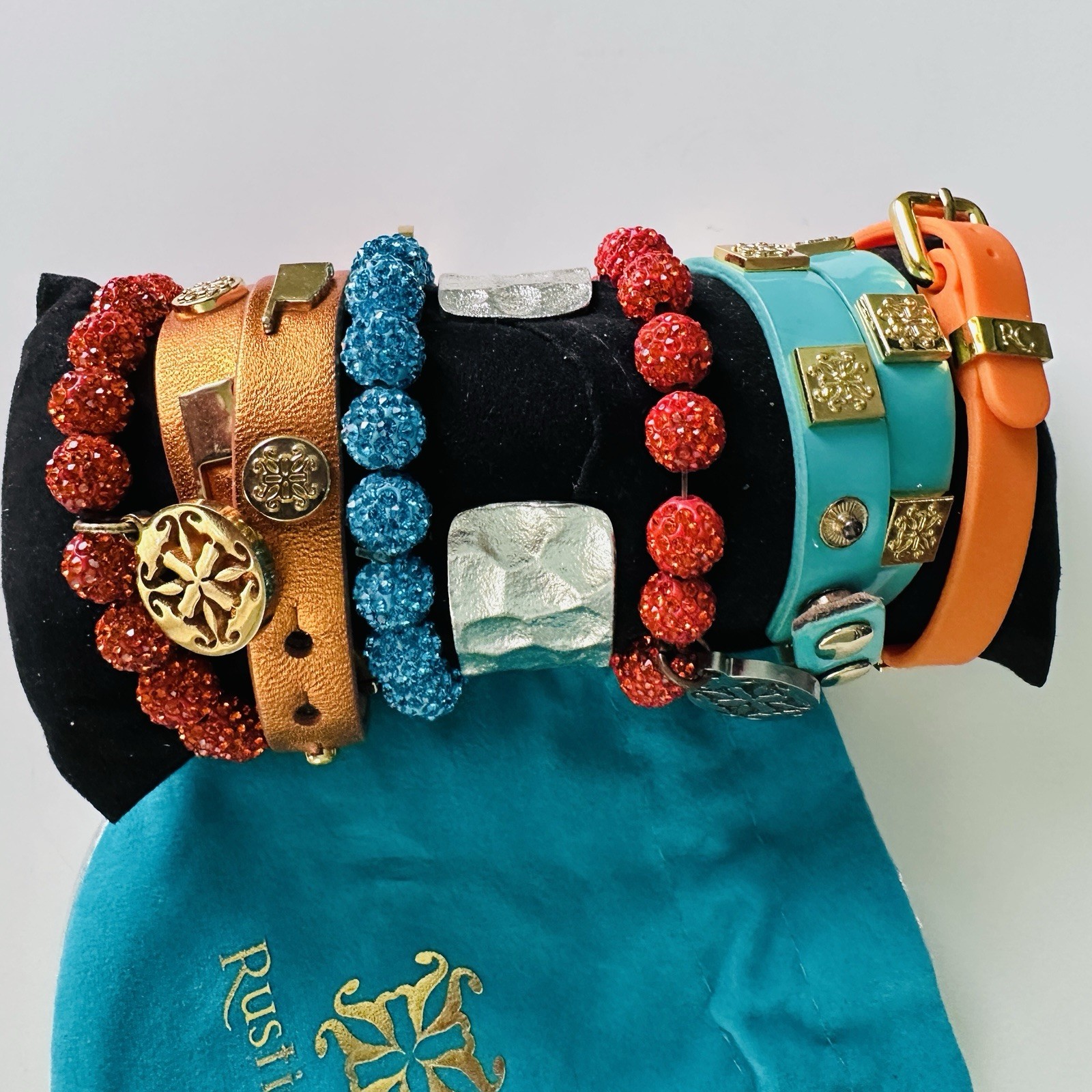 Rustic Cuff Bracelet Lot 7pc Emerson Meagen Wrap Turquoise Orange Hammered Cuff