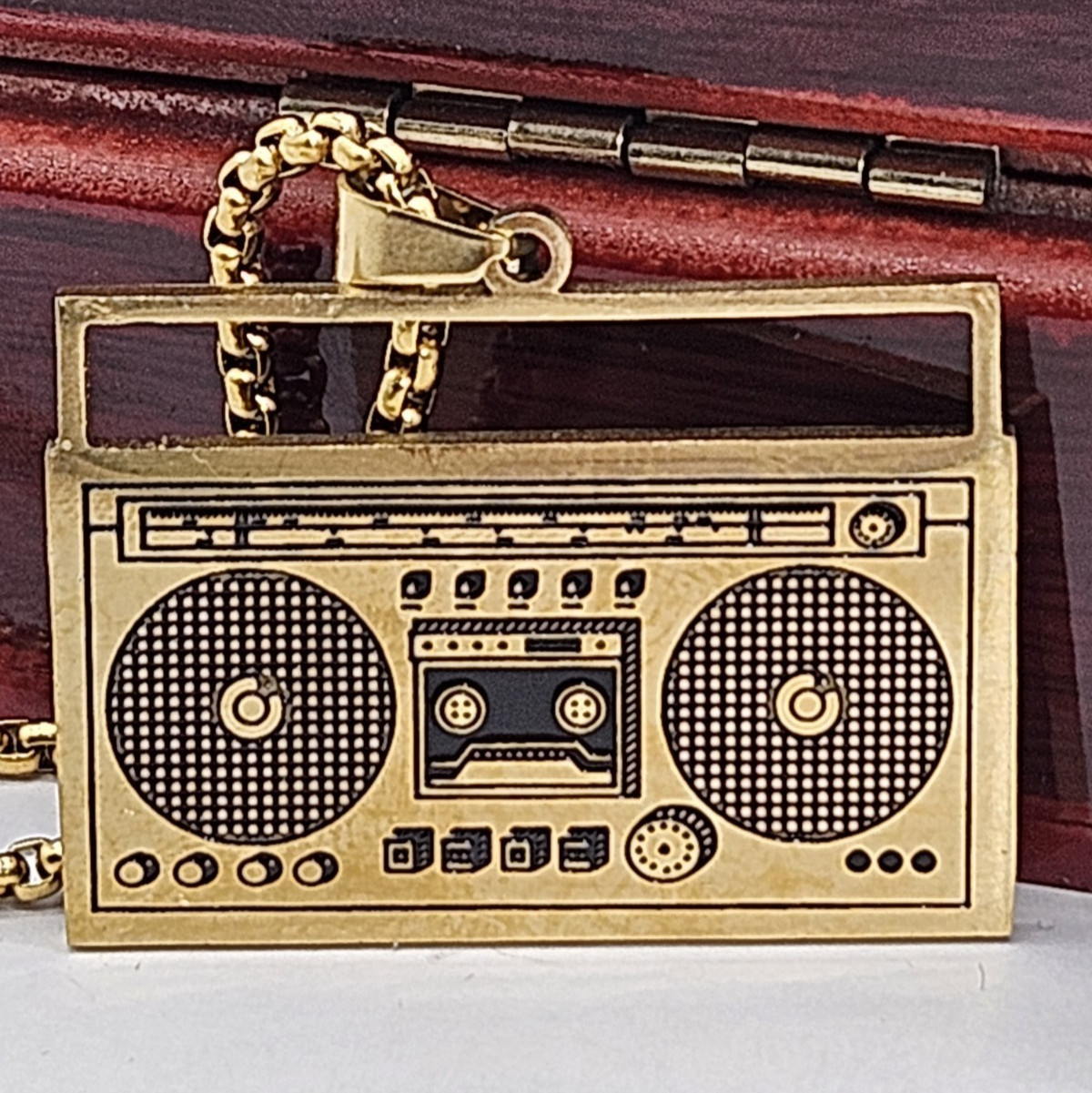 Retro Boombox Pendant Necklace – Music Theme Fashion Jewelry – Unisex Chain