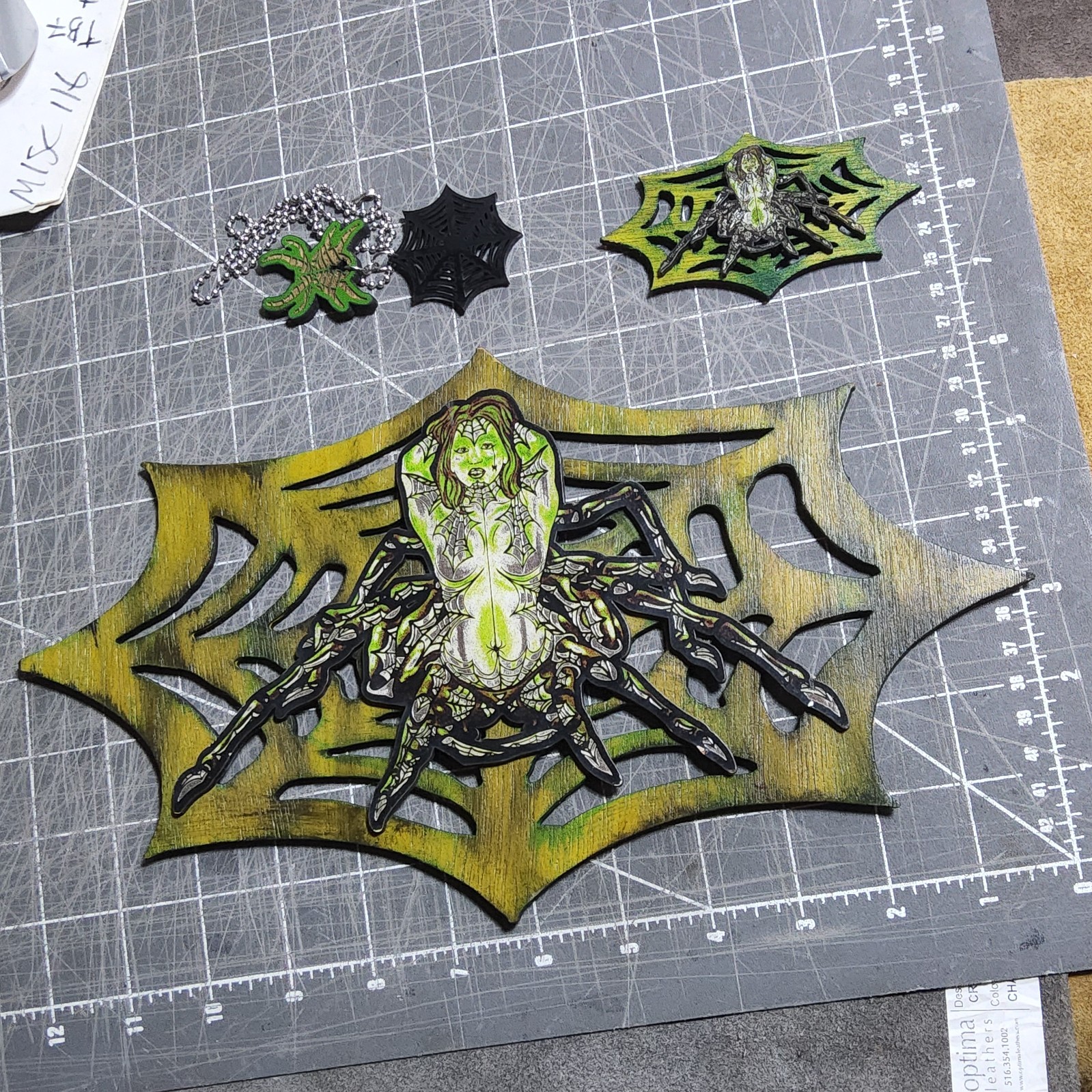 Laser cut arachnid queen magnets spider web necklace set goth scifi pinup art