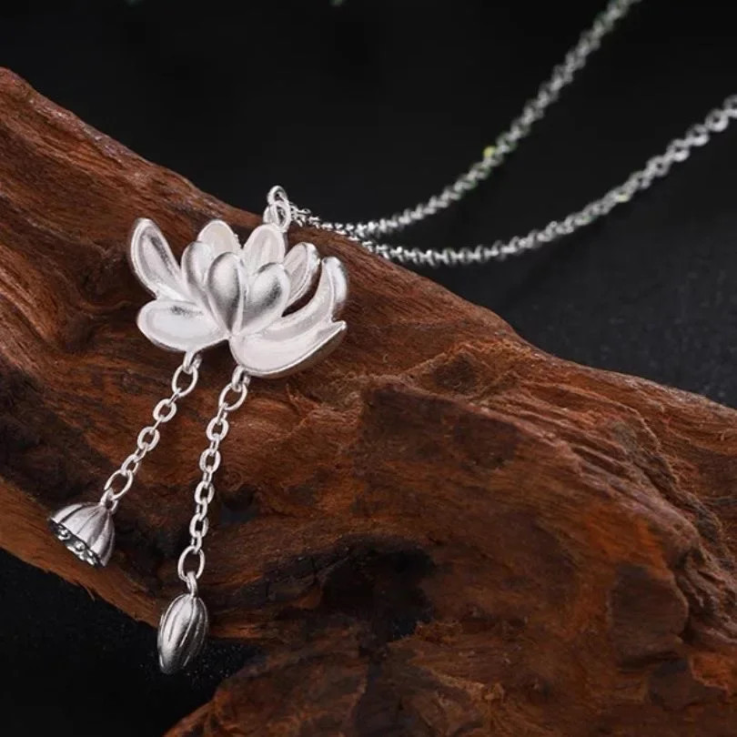 Lotus Tassel Necklace Women’s New Popular Good Luck Lotus Pendant Chinese Style