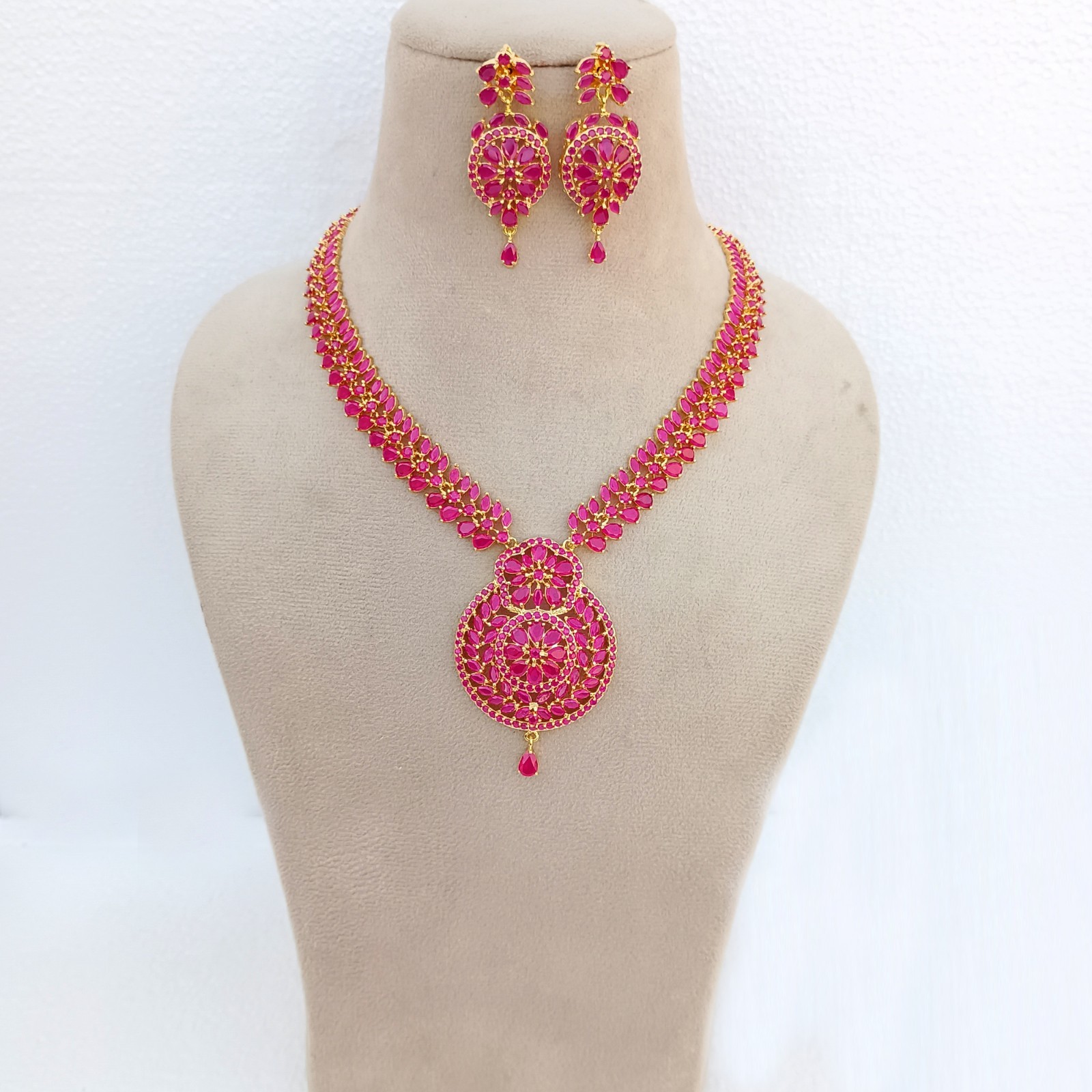Long Ruby Necklace Set 22K Gold Plated July Birthstone Jewelry Anniversary Gift