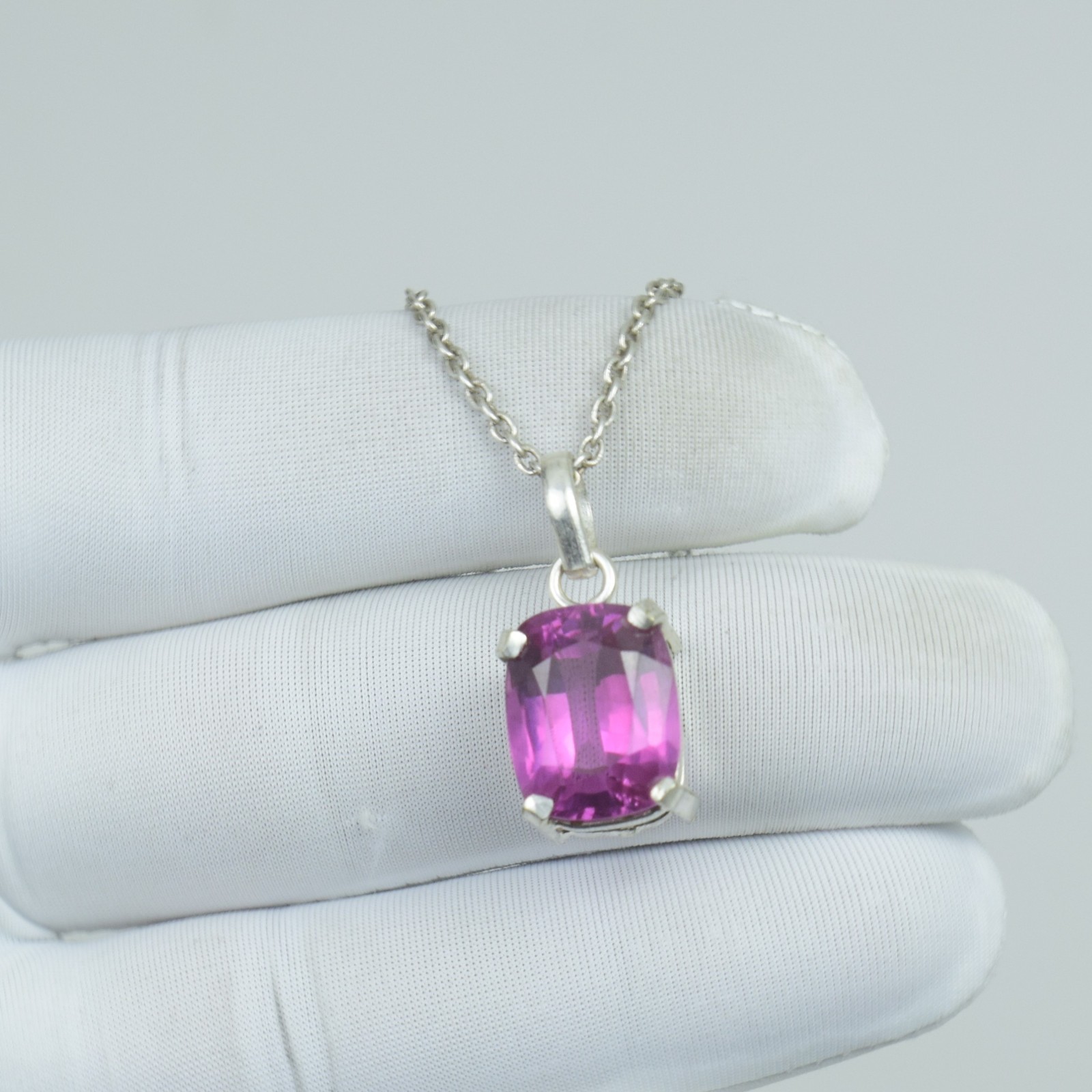 Cushion Cut Pink Necklace, Sapphire Birthstone Gift Pendant Jewelry, 24Cts,
