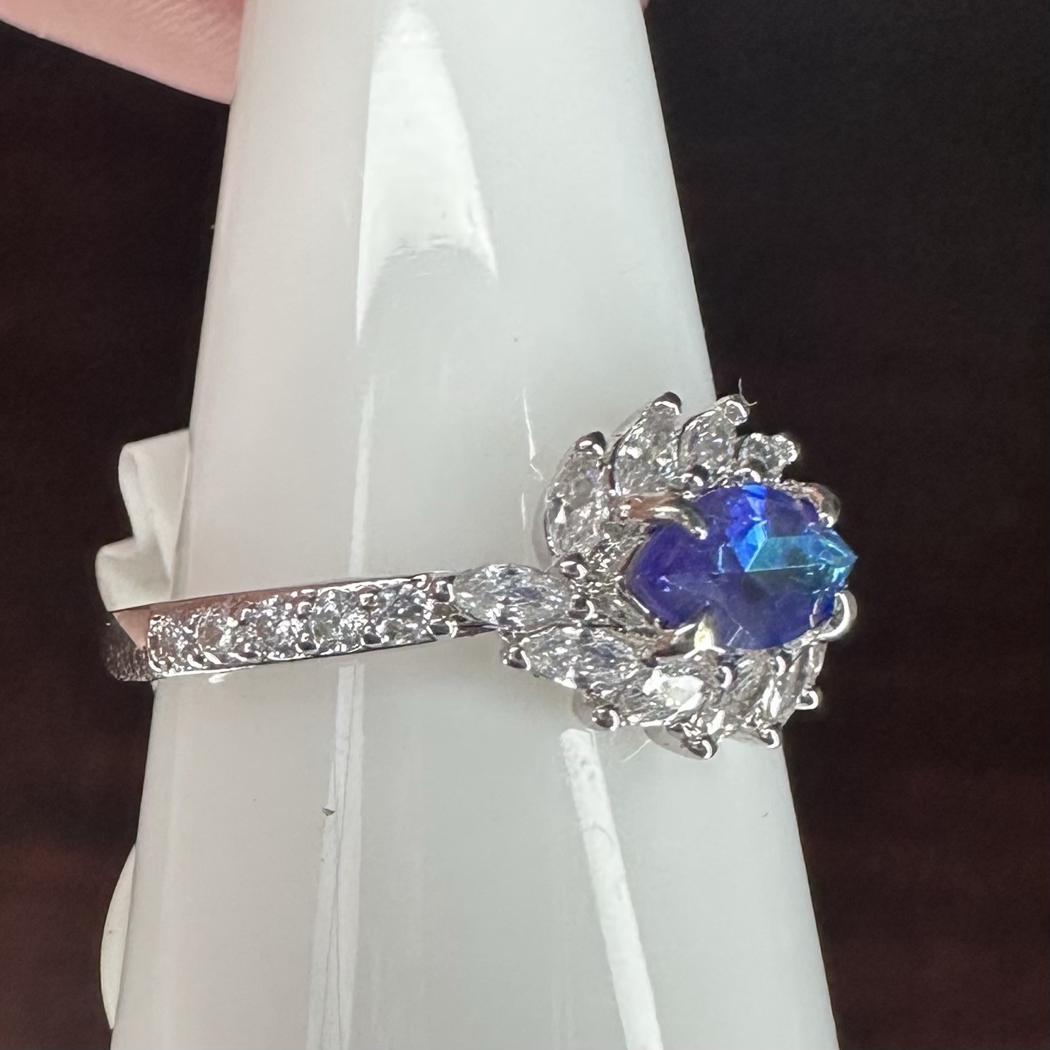 Bomb Party Ring- 6394- Lab Created Rainbow Alexandrite- Size 7- Rhodium Plated