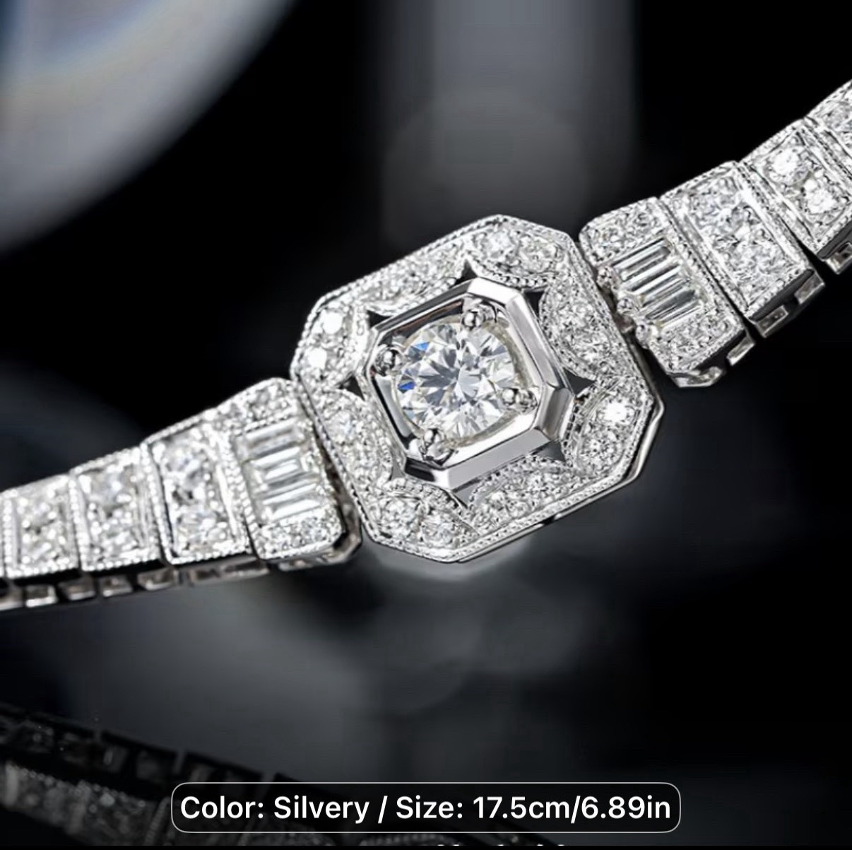 Silver Tennis Chain Bracelet 17.5 cm Round Main Stone 6.5 mm
