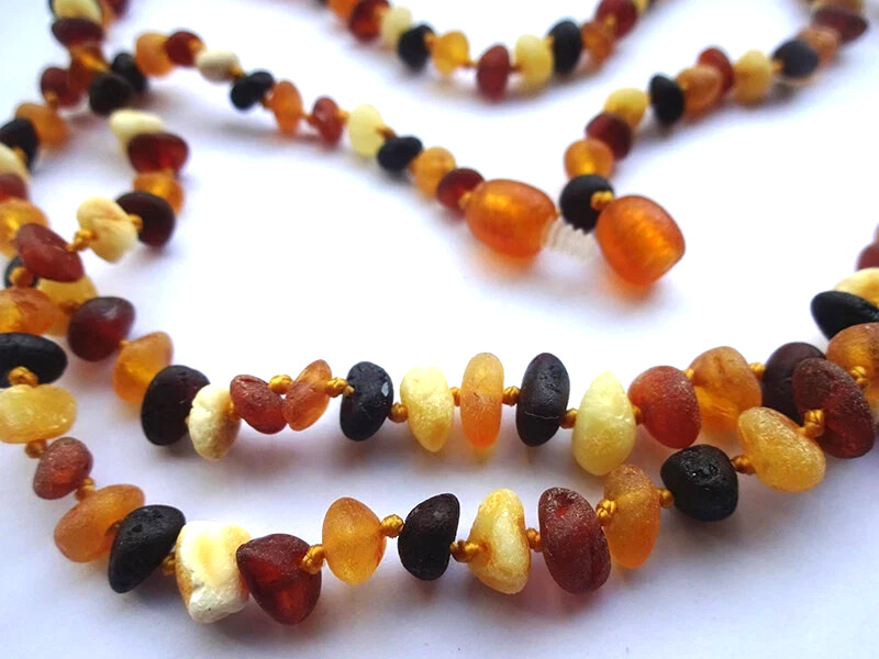 BALTIC AMBER Necklace Rounded Natural Multicolor Raw Beads 15” 38cm