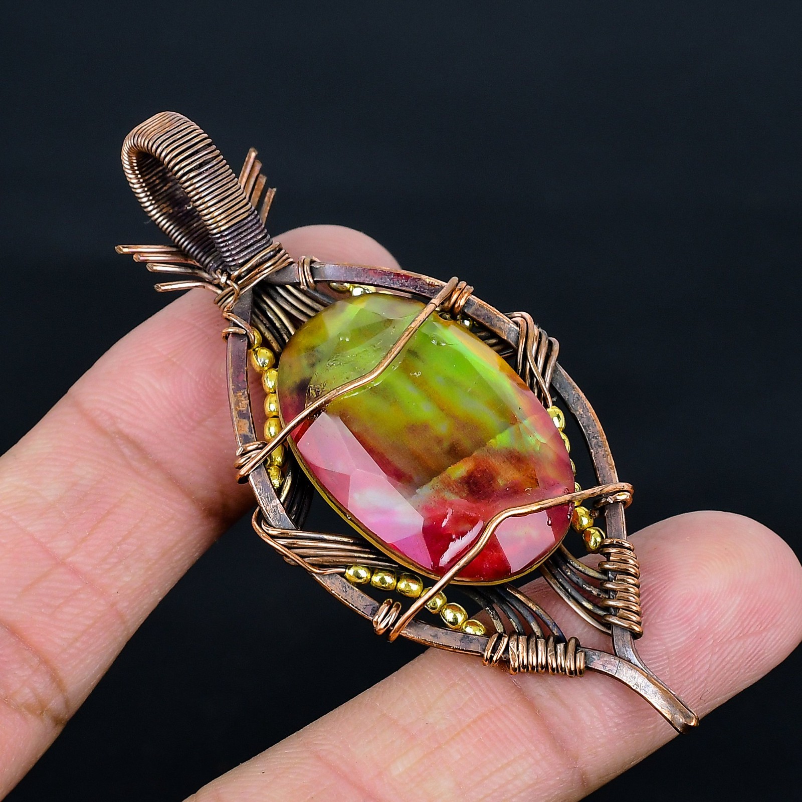 Ammolite Handmade Gemstones Copper Wire Wrap Pendant Jewelry For Thanksgiving