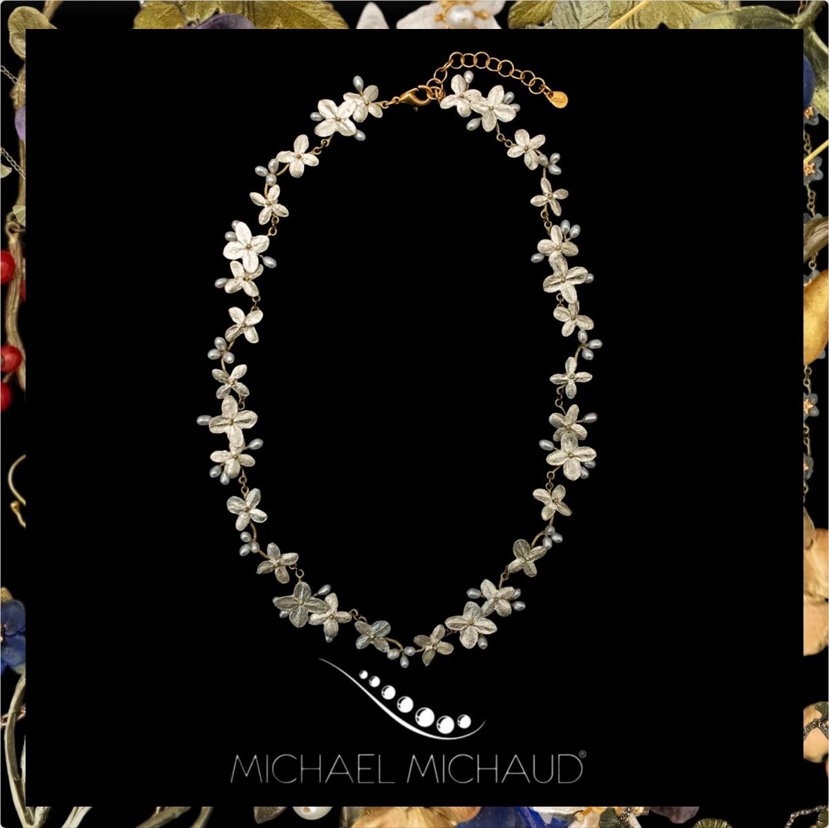 Michael Michaud White Hydrangea Statement Necklace Jewelry Gift 22K GP 9608