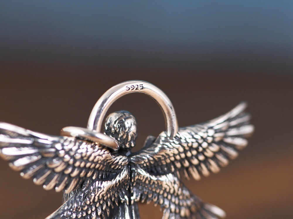 Seraphim Praying Angel 6 Wings Necklace Pendant Retro Charm 925 Sterling Silver
