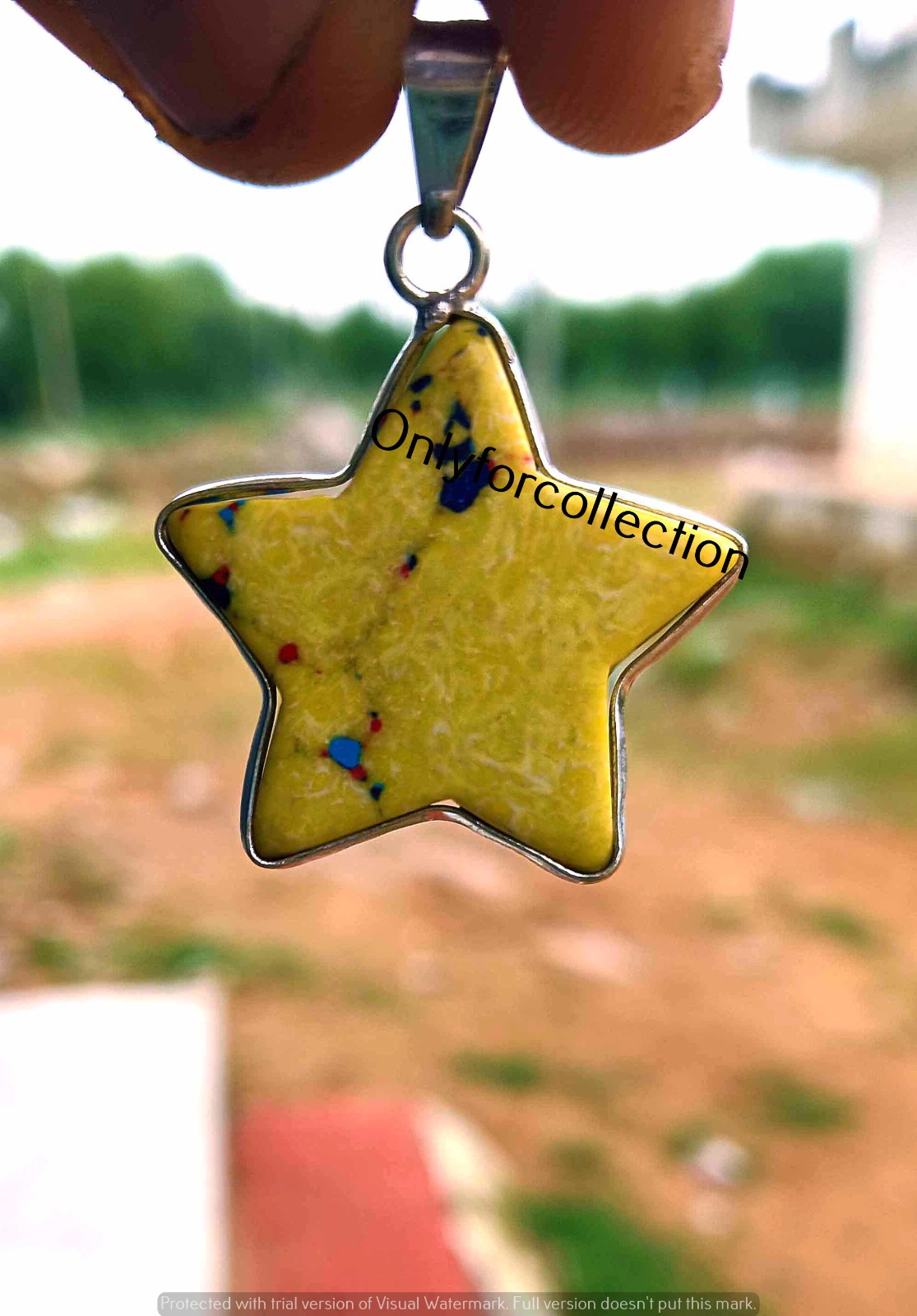Mosaic Jasper stone Yellow Star Pendant 925 Sterling Silver Plated Gift for Her