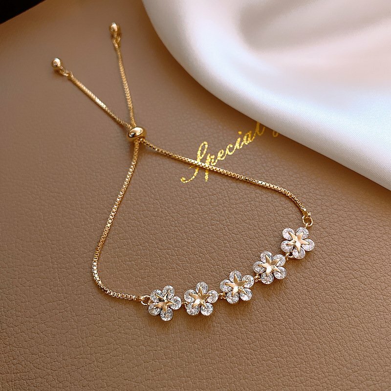 2022 Fashion Crystal Zircon Five Flower Bracelet Adjustable Bangle Women Jewelry