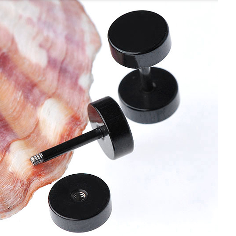Black Stud Earrings Men Women Faux Gauges Ear Tunnel Stainless Steel Earrings US