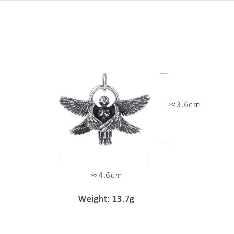 Seraphim Praying Angel 6 Wings Necklace Pendant Retro Charm 925 Sterling Silver