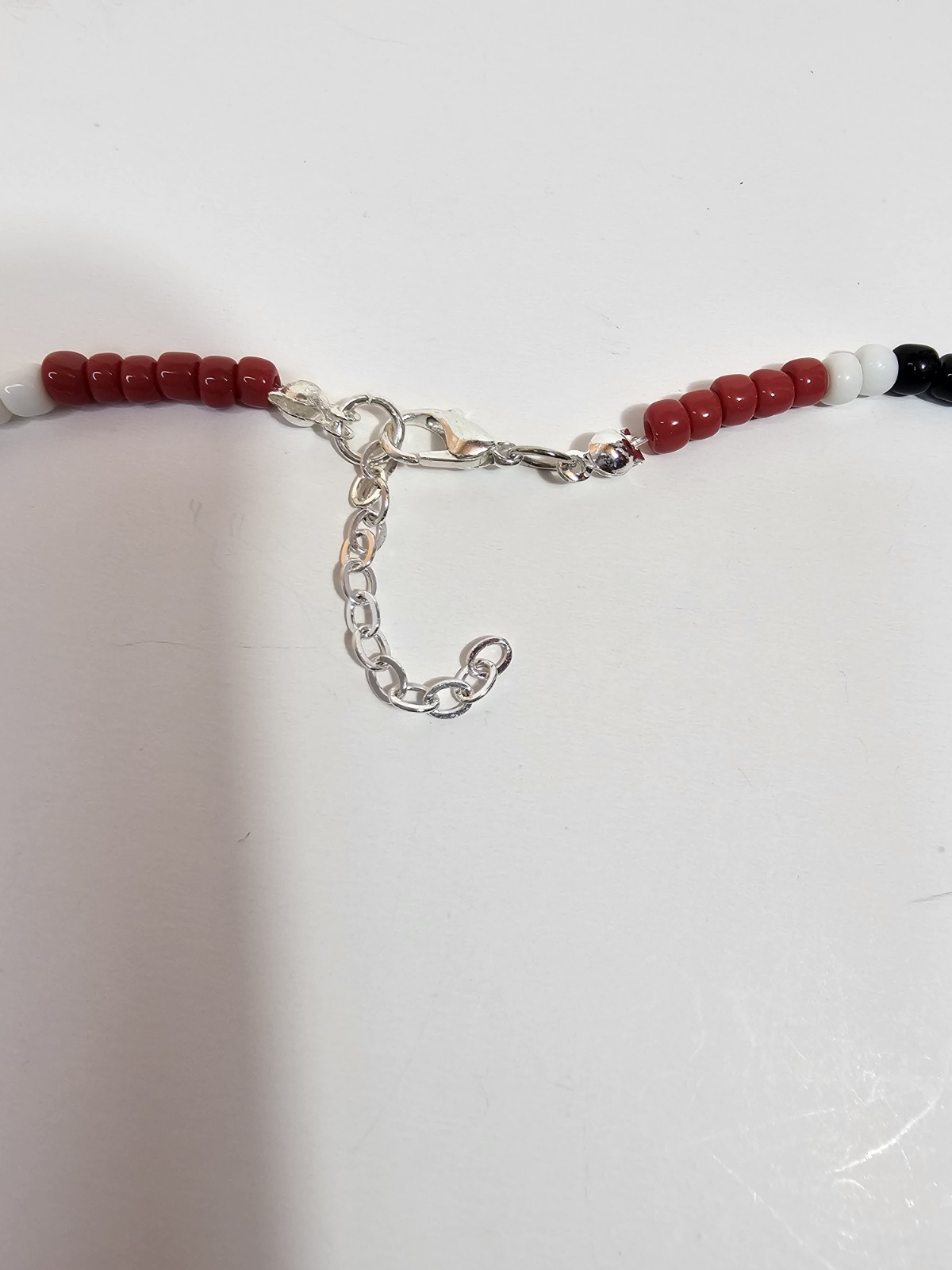 Red White Black Beaded Necklace Bead Chain Silver Plated Lobster Clasp Trinidad