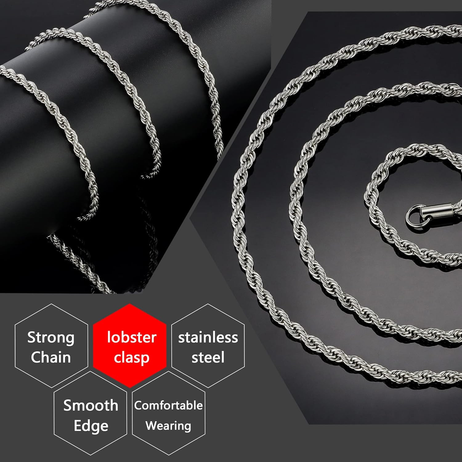 Twist Chain Necklace – Stainless Steel Rope Jewelry for Men & Women
