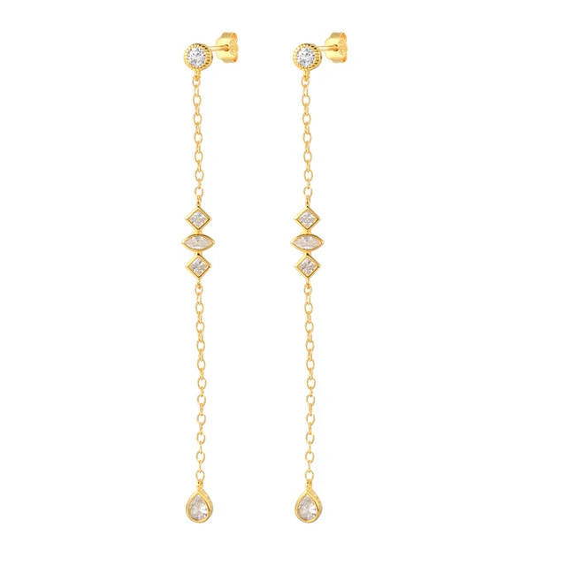 1 Pair 925 Sterling Silver Long Tassel Drop Earrings Women Waterdrop Jewelry