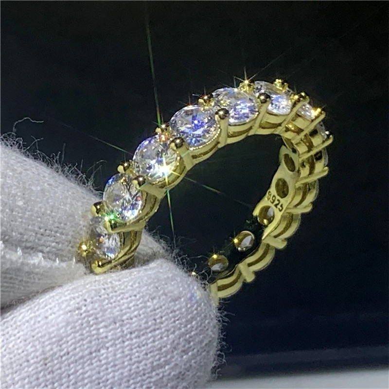 925 Sterling Silver Eternity Band Women Zircon Prong Setting Engagement Jewelry