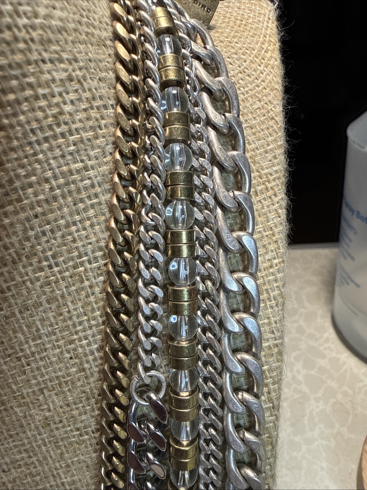 Preowned Signed Jenny Bird Talitha Multi Strand Necklace With Leather Closure