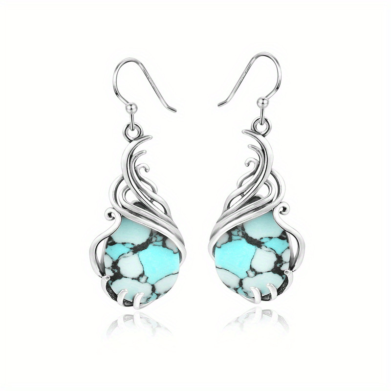 Womens Boho Vintage Silver Plated Teardrop Faux Turquoise Dangle Drop Earrings