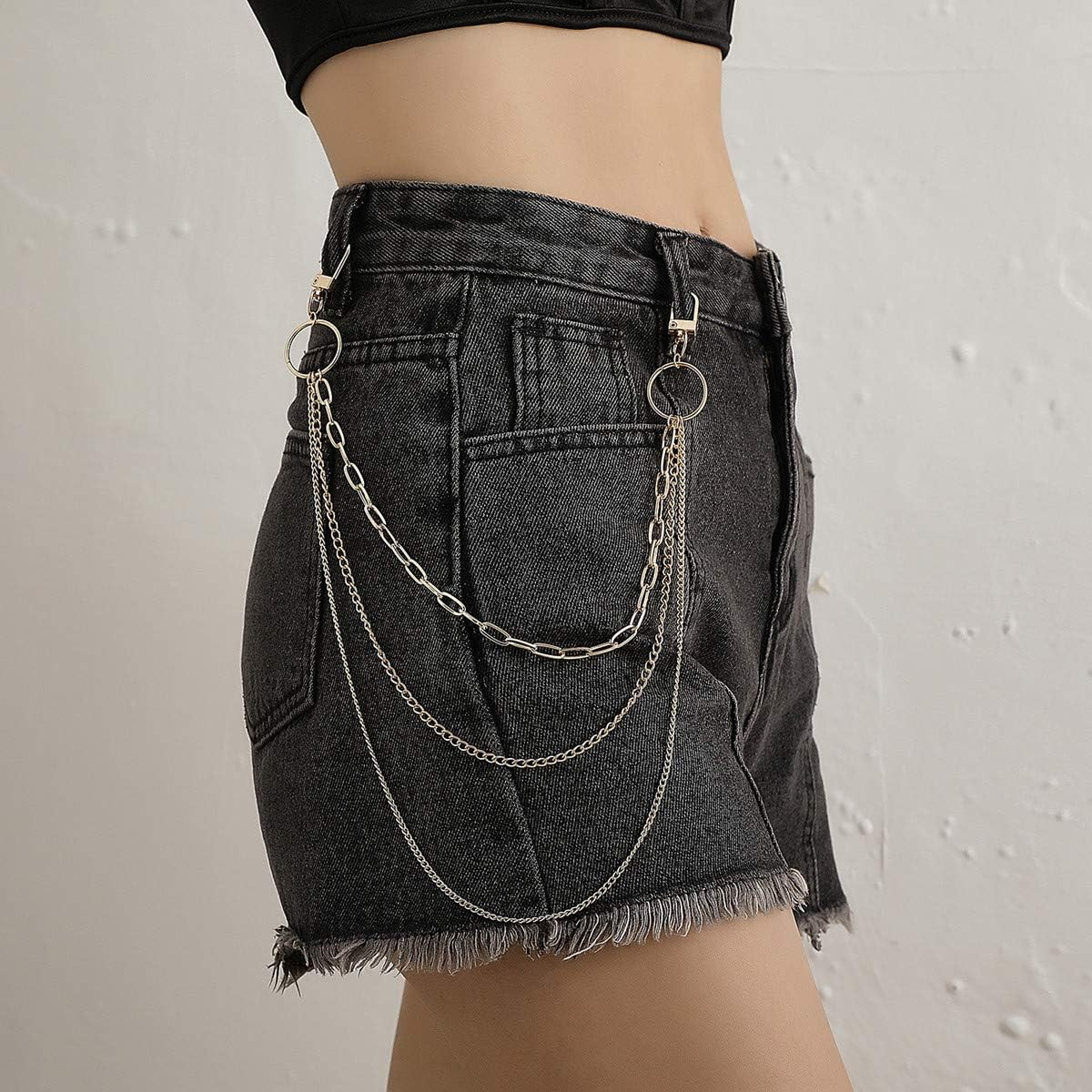 2 Pieces Belt Chains Jeans Chains for Men Women, Stainless Steel Wallet Chain Hi